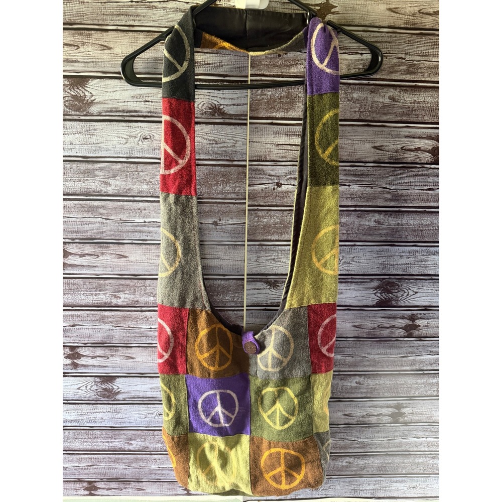 Mexicali Blues Peace Sign Patchwork Cotton Canvas Crossbody Sling Bag Multi